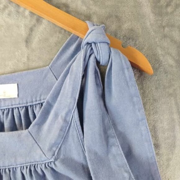 FP Beach Blue Tie Shoulder Dress S Soft 100% Cotton Boho Cottagecore Sundress‎ - Picture 6 of 10